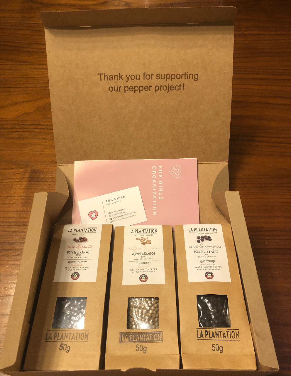 Gift Box including 3 Types of Organic La Plantation Kampot Peppers